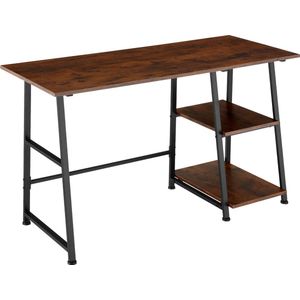 tectake® Bureau met 2 planken - Bureautafel - Computerbureau - Houten bureaublad - Industrieel design - Zwart metalen frame - Afmetingen (LxBxH) 120 x 50 x 73,5 cm - Donkerbruin