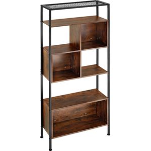 Tectake - Wandrek Wandkast Boekenkast Hastings 75x31x170,5cm - Industrieel - Donkerbruin - 404710