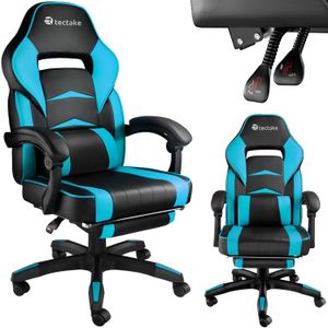 tectake® - bureaustoel gamingchair - luxe burostoel kantoorstoel - racingstoel burostoel gamestoel Comodo - zwart/azuurblauw - met voetensteun