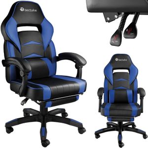 tectake® Bureaustoel Gamingchair - Luxe Racingstoel - Met Voetensteun - Gamestoel - Burostoel - Zwart/Blauw