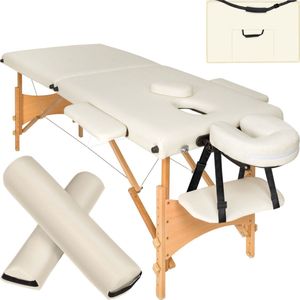 tectake® - 2 zones massagetafel-set met 5cm matras, rolkussens en houten frame - beige - 404744
