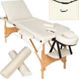 tectake® - 3 zones massagetafel-set behandeltafel Daniel - 3cm matras, rolkussens en houten frame + tas - beige - behandelbank – incl. opbergtas – opvouwbaar