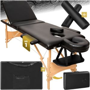 tectake - 3-zone-massagetafel - Zwart - Mobiele Massagebank - Draagvermogen tot 250 kg - Inclusief Draagtas