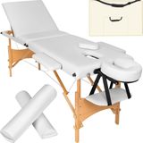 tectake® - 3 zones massagetafel-set behandeltafel Daniel - 3cm matras, rolkussens en houten frame - wit - behandeltafel – behandelbank – incl. opbergtas – opvouwbaar