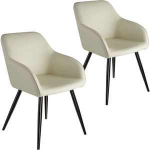 tectake Set van 2 eetkamerstoelen Marilyn stof, zwarte poten - crème/zwart - 404765 - beige Kunststof 404765