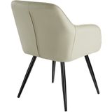 tectake® Eetkamerstoel met armleuningen - Gevoerde stoffen zitting - Zwart metalen poten - Woonkamer, eetkamer, slaapkamer en kantoor - Draagkracht 120 kg - Set van 4 - Creme/zwart