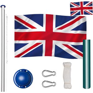 tectake - Vlaggenmast in hoogte verstelbaar - aluminium - incl. vlag Engeland UK - max. hoogte 565cm - 404770