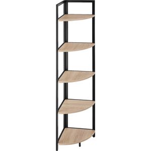 tectake® Hoekkast met 5 lagen van hout - Industrieel design - Boekenkast - Afmetingen (LxBxH) 34 x 34 x 150 cm - Ladderkast voor woonkamer, keuken, kantoor, hal - Zwart metalen frame - Lichtbruin