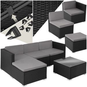 tectake® Wicker lounge - Tuinmeubelset voor buiten met bank, fauteuil, kruk en tafel - Variabel combineerbaar - Weerbestendig meubilair - Voor 3-4 personen - Balkonmeubilair - Tuinlounge - Terrasmeubilair - Zwart