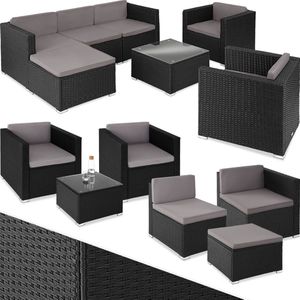 tectake® - Wicker loungeset Lignano met 2 fauteuils - zwart