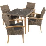 tectake® Rattan Tisch, mit Aluminium- und Holzgestell, wetterfest und UV-beständig, 93,5 x 93,5 x 75 cm
