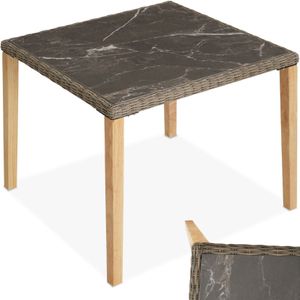 tectake® Rattan Tisch, mit Aluminium- und Holzgestell, wetterfest und UV-beständig, 93,5 x 93,5 x 75 cm