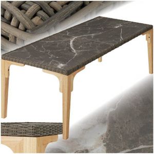 tectake® Rattan Tisch, mit Aluminium- und Holzgestell, wetterfest und UV-beständig, 196 x 87 x 76 cm
