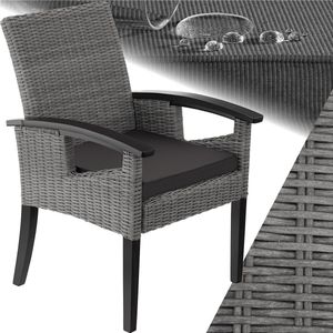 tectake® Wicker stoel met armleuningen - Modern en weerbestendig - Tuinmeubilair - Voor tuin, terras en balkon - Tuinstoel - Fauteuil - Balkonmeubilair - Tuinmeubelen - Tuinstoelen - Draagkracht 150 kg - Grijs