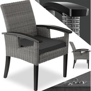 tectake® Wicker stoel met armleuningen - Modern en weerbestendig - Tuinmeubilair - Voor tuin, terras en balkon - Tuinstoel - Fauteuil - Balkonmeubilair - Tuinmeubelen - Tuinstoelen - Draagkracht 150 kg - Grijs