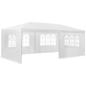 tectake® Tuinpaviljoen 3x6 m - 5 Afneembare zijpanelen met vensters - Waterafstotend zeildoek, UV-bescherming - Incl. spantouwen en haringen - Partytent voor tuinfeest, festival, bruiloft - Wit