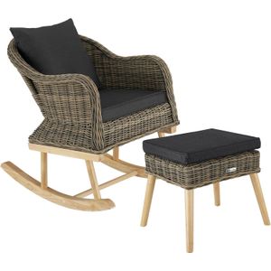 tectake - Wicker schommelstoel Rovigo met voetenbank Vibo - natuur - poly-rattan