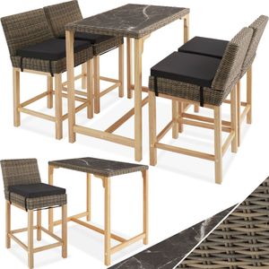 Tectake® - Wicker Bartafel Kutina met 4 Stoelen Latina - Barset - Tuintafel - Tuinset - Barkrukken