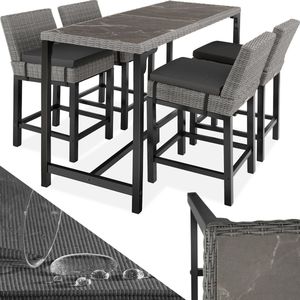 Tectake® - Wicker Bartafel Lovas met 4 Stoelen Latina - Barset - Tuinset - Barkrukken - Eettafel