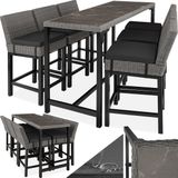 Tectake® - Wicker Bartafel Lovas met 6 Stoelen Latina - Tuintafel met Krukken - Tuinset - Barset