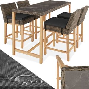 Tectake® - Wicker Bartafel Lovas met 4 Stoelen Latina - Barset - Tuinset - Eettafel - Barkrukken