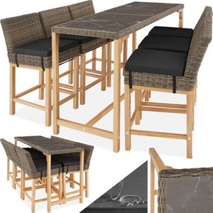 tectake® Aluminium wicker bartafel met 6 barkrukken - 7-delige tuinbarset voor terras en balkon - UV-bestendig - Weerbestendig tuinmeubilair - Afmeting tafel (LxBxH) 161 x 64,5 x 99,5 cm - Afmeting kruk (LxBxH) 45 x 62,5 x 99 cm - Lichtbruin