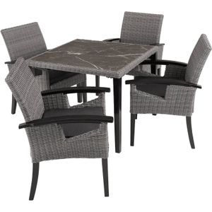 Tectake® - Wicker Tuintafel Tarent met 4 Stoelen Rosarno - Tuinset Eettafel - Grijs - 404857