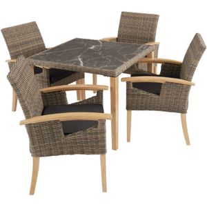 Wicker tafel Tarent met 4 stoelen Rosarno - natuur