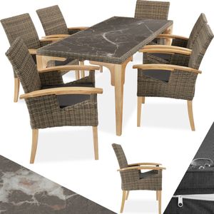 Tectake® - Wicker Tafel Foggia met 6 Stoelen Rosarno - Tuintafel Tuinstoelen - Natuurkleur - 404860