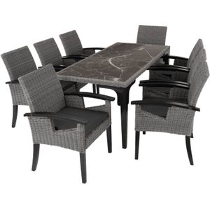 Tectake® - Wicker Tuinset Foggia Tafel met 8 Stoelen en Kussens - Tuinstoelen Rosarno - Grijs