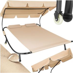 tectake® - Ligbed Livorno - Zonnebed - Beige - Duurzaam Polyester - Met Wieltjes