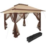 tectake® Faltpavillon, 3,64 x 3,64 x 2,94 m, 4 abnehmbare Seitenteile aus Moskitonetz, inklusive Spannseile, Heringe sowie Transporttasche
