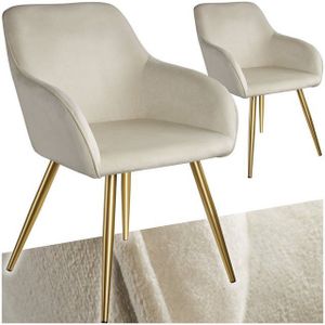 Eetkamerstoel Marilyn fluweellook, gouden poten - creme/goud, Set van 2