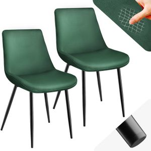 tectake® - Eetkamerstoelen set van 2 -Fluwelen gestoffeerde stoelen met rugleuning - Ergonomische woonkamerstoel - Comfortabele keukenstoel, zwarte metalen poten - groen