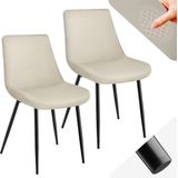 tectake® eetkamerstoelen set van 2 - fluwelen gestoffeerde stoelen met rugleuning - ergonomische woonkamerstoel met gevoerde fluwelen zitting - comfortabele keukenstoel - zwarte metalen poten - creme