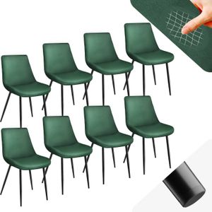 tectake® eetkamerstoelen set van 8, fluwelen gestoffeerde stoelen met rugleuning, ergonomische woonkamerstoel met gevoerde fluwelen zitting, comfortabele keukenstoel, zwarte metalen poten - donkergoen