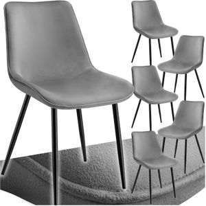 tectake® Eetkamerstoel - Gevoerde fluwelen zitting - Zwart metalen poten - Woonkamer, eetkamer, slaapkamer en kantoor - Draagkracht 120 kg - Set van 6 - Grijs/zwart