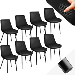 tectake® eetkamerstoelen set van 8, fluwelen gestoffeerde stoelen met rugleuning, ergonomische woonkamerstoel met gevoerde fluwelen zitting, comfortabele keukenstoel, zwarte metalen poten - zwart
