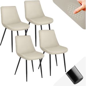 tectake® eetkamerstoelen set van 4 - fluwelen gestoffeerde stoelen met rugleuning - ergonomische woonkamerstoel met gevoerde fluwelen zitting - comfortabele keukenstoel - zwarte metalen poten - creme