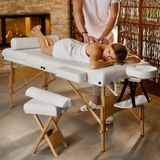 tectake - Somwang - Massagetafel - Wit - 3 Zones, 7,5cm Vulling, Houten Frame, Incl. Rolkussens