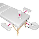 tectake - Somwang - Massagetafel - Wit - 3 Zones, 7,5cm Vulling, Houten Frame, Incl. Rolkussens