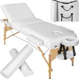 tectake - Somwang - Massagetafel - Wit - 3 Zones, 7,5cm Vulling, Houten Frame, Incl. Rolkussens