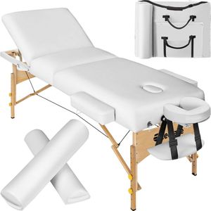 tectake - Somwang - Massagetafel - Wit - 3 Zones, 7,5cm Vulling, Houten Frame, Incl. Rolkussens