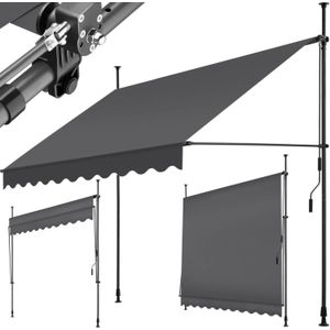 tectake - klemluifel - Zonnescherm – Zonneluifel - Verstelbaar - Klem-zonwering - Zonnescherm Balkon - 250 x 120 cm - zwartgrijs – zonwering - 404962