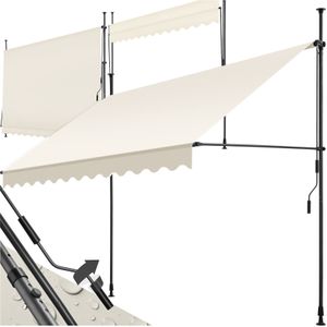 tectake® Klemluifel met handslinger - Balkonluifel zonder boren - In hoogte verstelbaar - UV-bestendig - Waterafstotend - Terrasoverkapping - Zonwerend voor terras & balkon - Breedte 300 cm - Beige