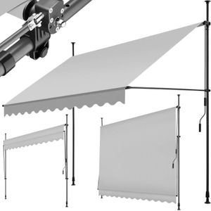 tectake - klemluifel - Zonnescherm – Zonneluifel - Verstelbaar - Klem-zonwering - Zonnescherm Balkon - 300 x 180 cm - lichtgrijs – zonwering - 404963