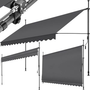 tectake® Klemluifel met handslinger - Balkonluifel zonder boren - In hoogte verstelbaar - UV-bestendig - Waterafstotend - Terrasoverkapping - Zonwerend voor terras & balkon - Breedte 400 cm - Antraciet