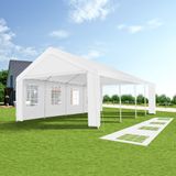 tectake® - XXL Partytent tuinpaviljoen Mammut 8x4m - Grote kijkvensters - wit - 404972