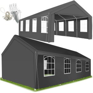 tectake® Partytent 4x8 m - Tuinpaviljoen - Tuintent met waterdicht zeildoek - Partytent met UV-bescherming - Evenemententent met ramen - Paviljoen voor tuin, festival, bruiloft, feest of camping - Grijs