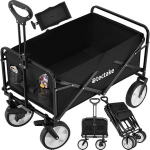 tectake® Opvouwbare Handkar - Zwart - Stalen Frame - Draagvermogen tot 80kg